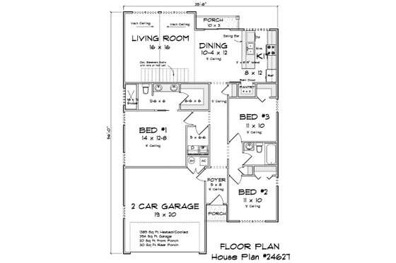 Floor Plan - Main Floor for Cottage House Plan #513-2420 - 3 bed, 2 bath