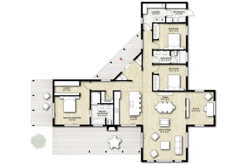 Architectural House Design - Floor Plan - Main Floor for Contemporary House Plan #924-1 - 3 bed, 2 bath