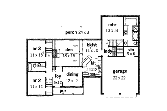 Floor Plan - Main Floor for Southern House Plan #16-273 - 3 bed, 2 bath