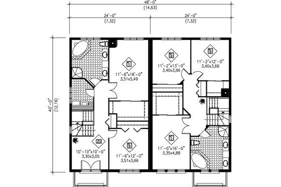 Floor Plan - Upper Floor for Colonial House Plan #25-347 - 2 bed, 1.5 bath