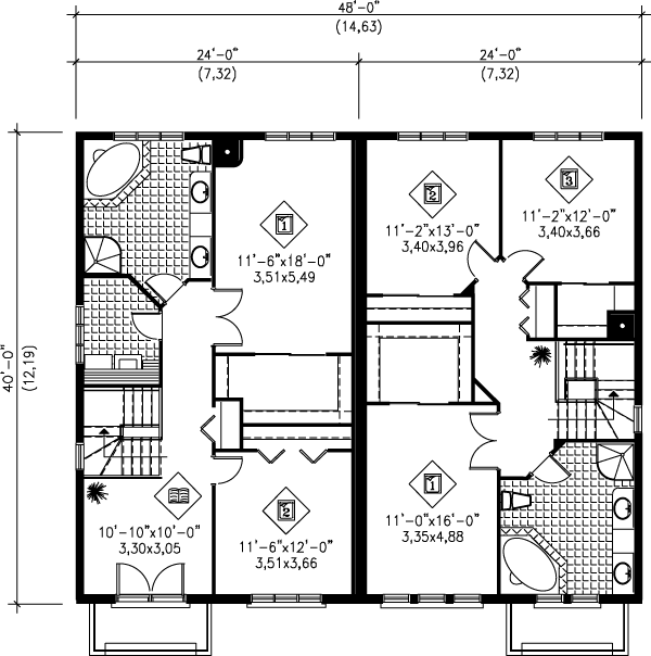 Colonial Floor Plan - Upper Floor Plan #25-347