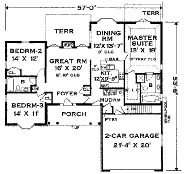 Dream House Plan - Traditional Floor Plan - Main Floor Plan #3-131