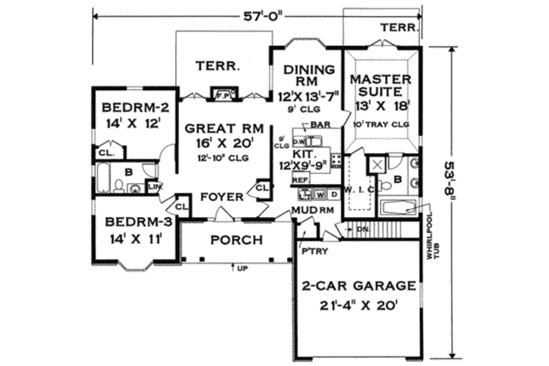 House Plan Design - Floor Plan - Main Floor for Traditional House Plan #3-131 - 3 bed, 2 bath