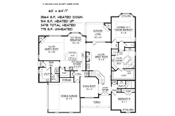 Floor Plan - Main Floor for Traditional House Plan #424-426 - 4 bed, 3 bath
