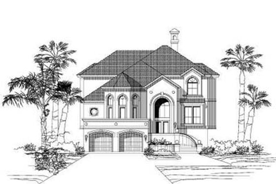 Exterior - Front Elevation for Mediterranean House Plan #411-158 - 3 bed, 3.5 bath