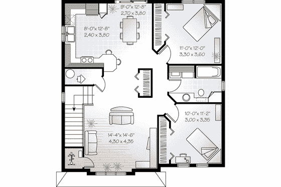 Floor Plan - Upper Floor for Southern House Plan #23-508 - 2 bed, 1 bath