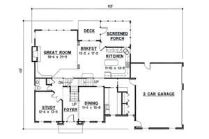 Floor Plan - Main Floor for Colonial House Plan #67-578 - 4 bed, 3.5 bath