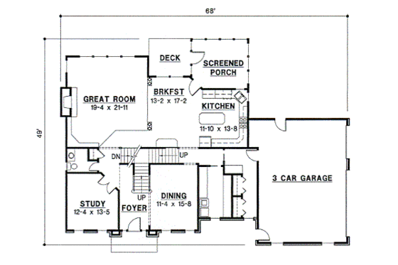 Floor Plan - Main Floor for Colonial House Plan #67-578 - 4 bed, 3.5 bath