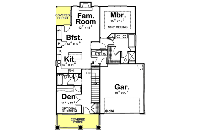 Architectural House Design - Floor Plan - Main Floor for Cottage House Plan #20-1206 - 2 bed, 2 bath