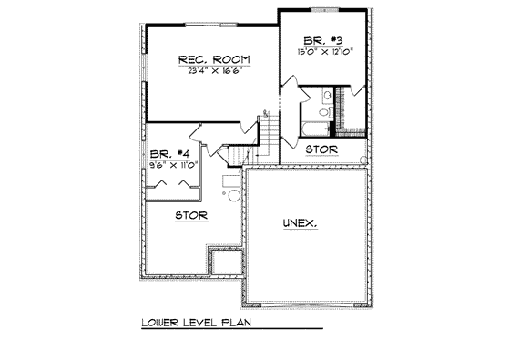 Floor Plan - Lower Floor for European House Plan #70-801 - 3 bed, 3 bath