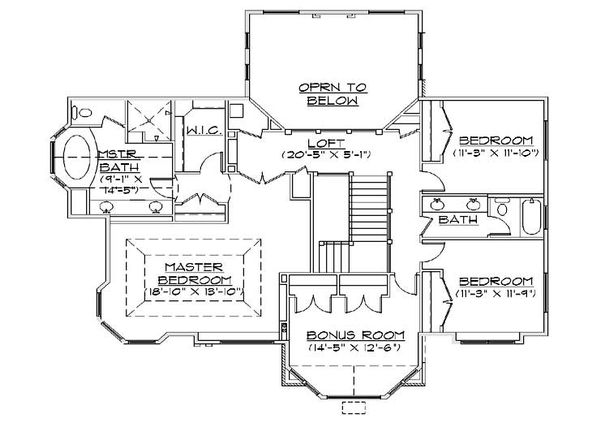 Traditional Floor Plan - Upper Floor Plan #5-457