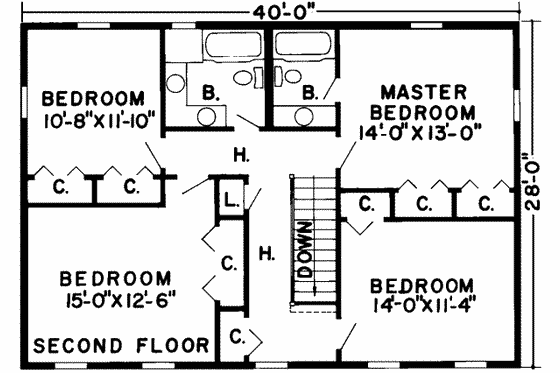 Floor Plan - Upper Floor for Country House Plan #312-460 - 4 bed, 2.5 bath