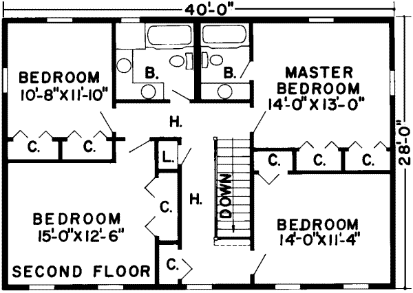 Floor Plan - Upper Floor for Country House Plan #312-460 - 4 bed, 2.5 bath