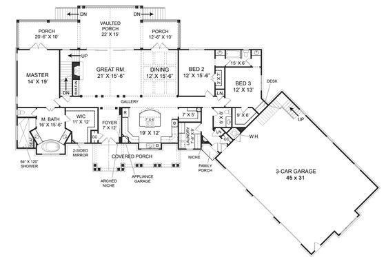 Floor Plan - Main Floor for Craftsman House Plan #119-366 - 3 bed, 2.5 bath