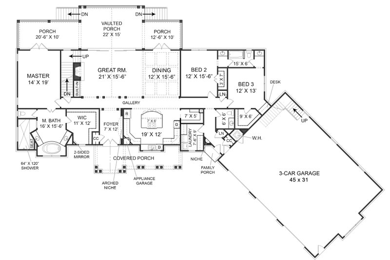 Home Plan - Floor Plan - Main Floor for Craftsman House Plan #119-366 - 3 bed, 2.5 bath