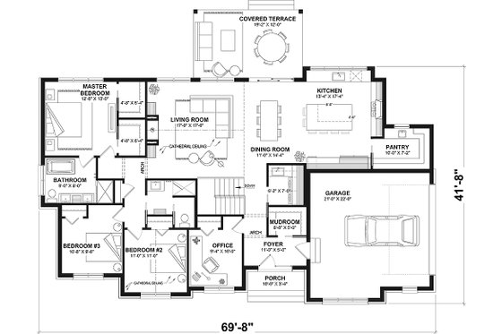 Floor Plan - Main Floor for Craftsman House Plan #23-2901 - 4 bed, 2 bath
