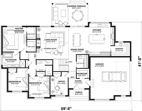 House Blueprint - Floor Plan - Main Floor for Craftsman House Plan #23-2901 - 4 bed, 2 bath