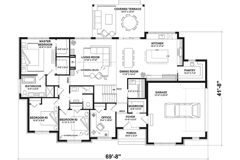 House Blueprint - Floor Plan - Main Floor for Craftsman House Plan #23-2901 - 4 bed, 2 bath
