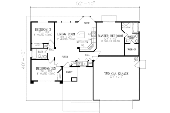 Floor Plan - Main Floor for Mediterranean House Plan #1-196 - 2 bed, 2 bath