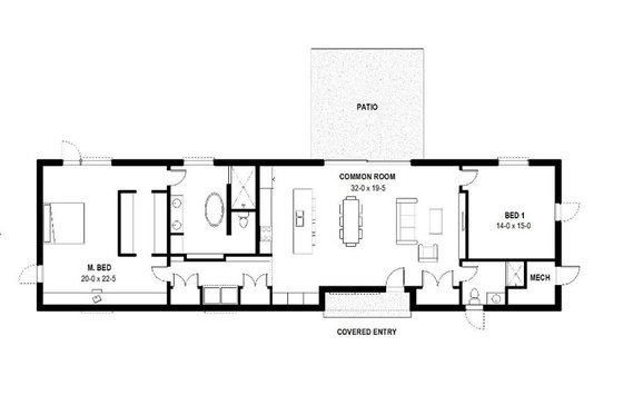 Floor Plan - Main Floor for Modern House Plan #497-17 - 2 bed, 2 bath