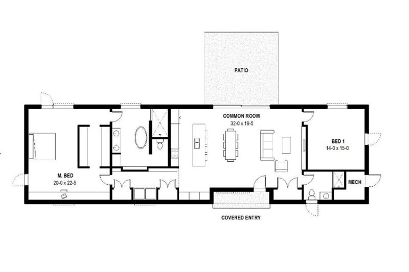 House Blueprint - Floor Plan - Main Floor for Modern House Plan #497-17 - 2 bed, 2 bath