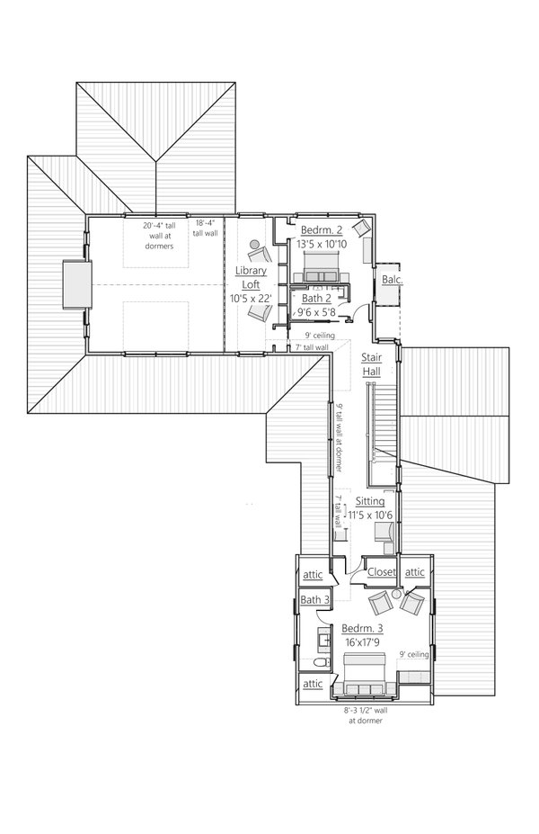 Farmhouse Floor Plan - Upper Floor Plan #1094-1