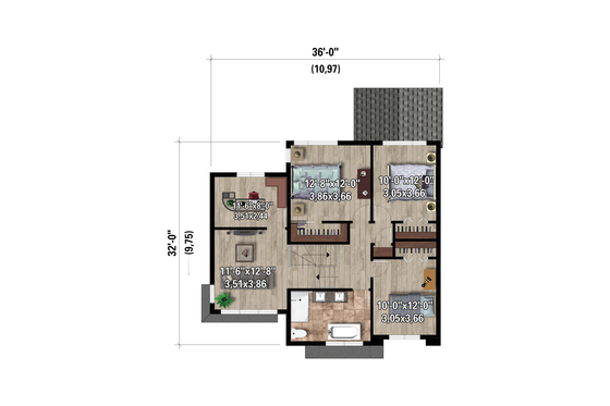 Floor Plan - Upper Floor for European House Plan #25-4975 - 3 bed, 1 bath