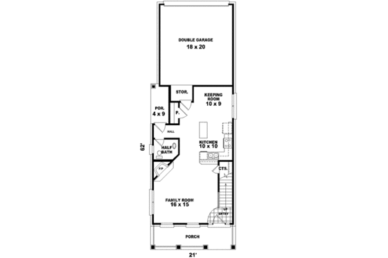 Floor Plan - Main Floor for Classical House Plan #81-447 - 2 bed, 2.5 bath
