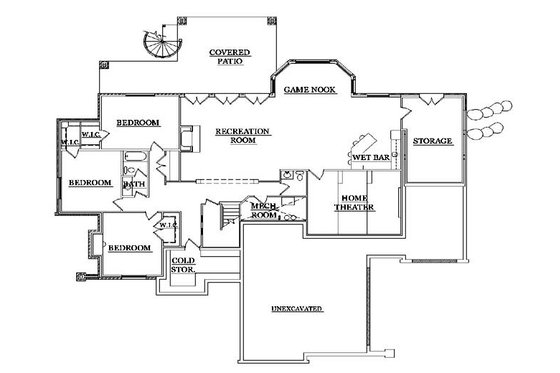 Floor Plan - Lower Floor for European House Plan #5-316 - 5 bed, 4 bath