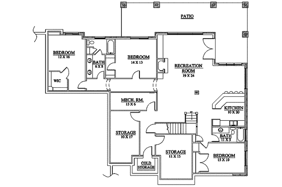 Floor Plan - Lower Floor for European House Plan #5-149 - 6 bed, 4.5 bath