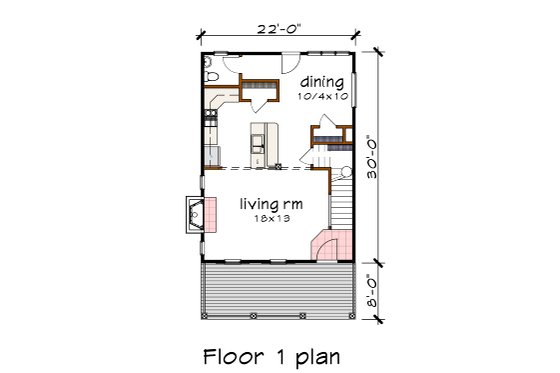 Floor Plan - Main Floor for Craftsman House Plan #79-313 - 3 bed, 2.5 bath
