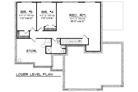 Floor Plan - Lower Floor for Ranch House Plan #70-688 - 5 bed, 2.5 bath
