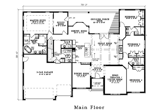 Floor Plan - Main Floor for Traditional House Plan #923-317 - 4 bed, 3.5 bath