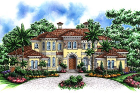 Exterior - Front Elevation for Mediterranean House Plan #27-394 - 7 bed, 6 bath