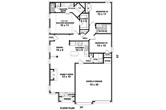 Floor Plan - Main Floor for European House Plan #81-13641 - 3 bed, 2 bath