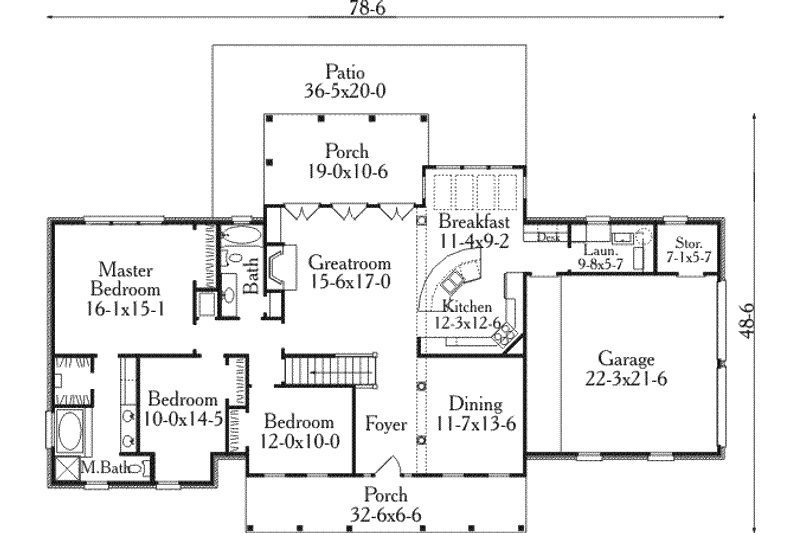Home Plan - Floor Plan - Main Floor for Southern House Plan #406-165 - 3 bed, 2 bath