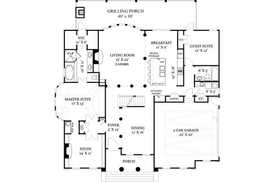 Floor Plan - Main Floor for Classical House Plan #119-155 - 4 bed, 4 bath