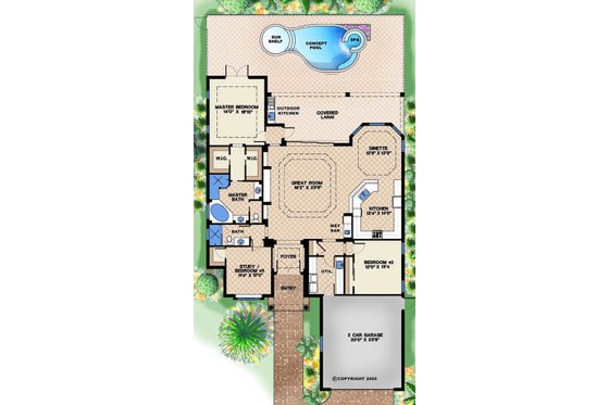 Floor Plan - Main Floor for Mediterranean House Plan #27-507 - 2 bed, 2 bath