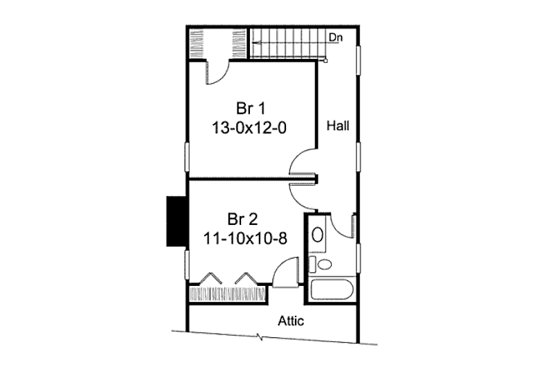 Architectural House Design - Floor Plan - Upper Floor for Cottage House Plan #57-384 - 2 bed, 1.5 bath