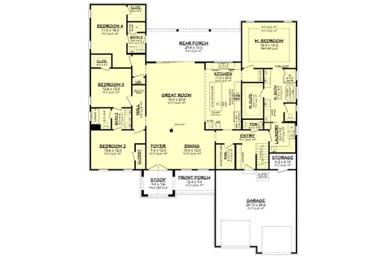 Floor Plan - Main Floor for Ranch House Plan #430-302 - 4 bed, 3.5 bath