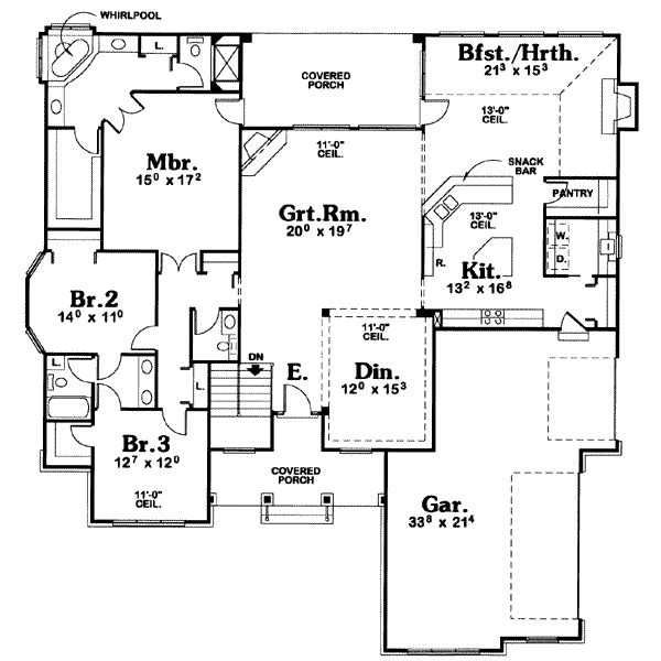 Traditional Style House Plan - 3 Beds 2.5 Baths 2579 Sq/Ft Plan #20-939 ...