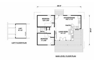Floor Plan - Main Floor for Cabin House Plan #116-106 - 2 bed, 1 bath