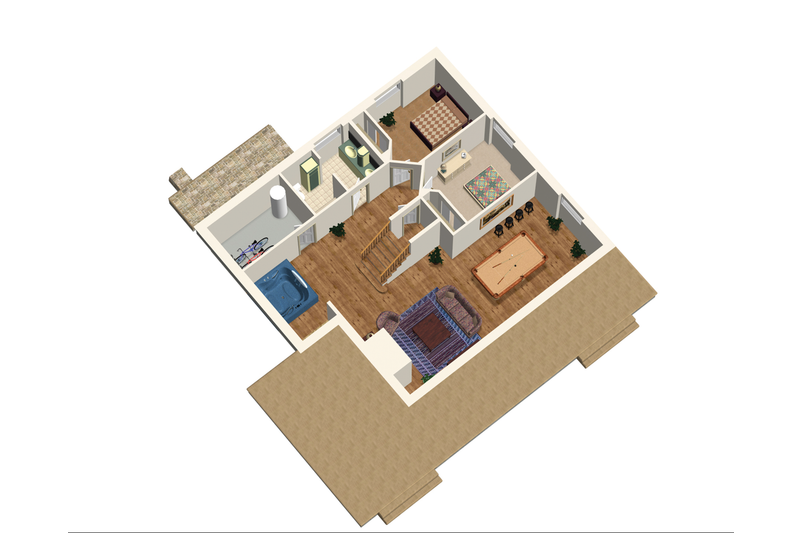 House Blueprint - Floor Plan - Lower Floor 1 for Cabin House Plan #25-4737 - 3 bed, 1 bath