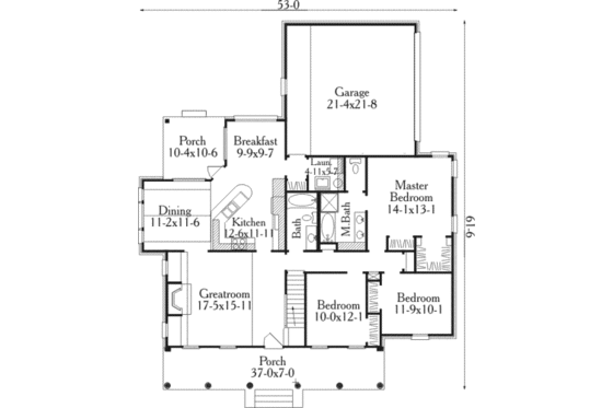 Floor Plan - Main Floor for Southern House Plan #406-192 - 3 bed, 2 bath