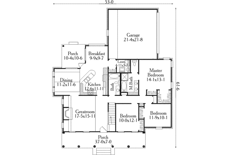 Dream House Plan - Floor Plan - Main Floor for Southern House Plan #406-192 - 3 bed, 2 bath