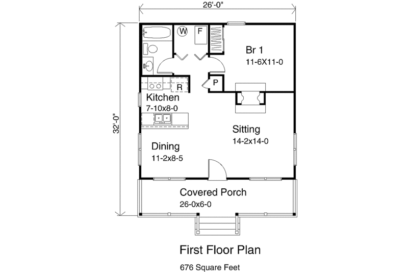 Cottage Style House Plan - 1 Beds 1 Baths 676 Sq/Ft Plan #22-122 ...