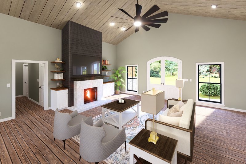 House Blueprint - Interior - Family Room 1 for Barndominium House Plan #44-300 - 3 bed, 3.5 bath