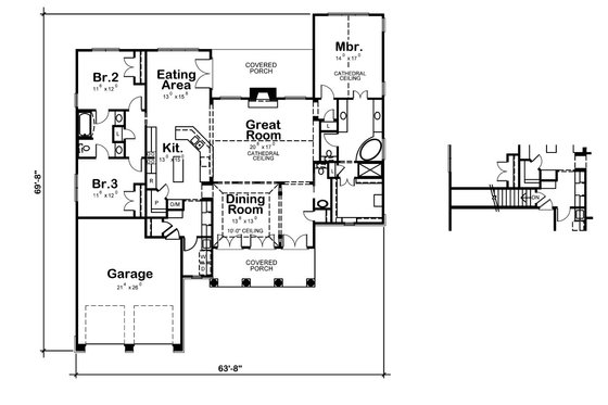 Floor Plan - Main Floor for Craftsman House Plan #20-2163 - 3 bed, 3 bath
