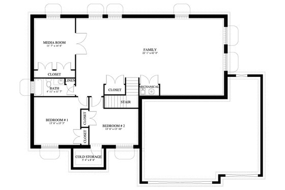 Floor Plan - Lower Floor for Craftsman House Plan #1060-266 - 2 bed, 2 bath
