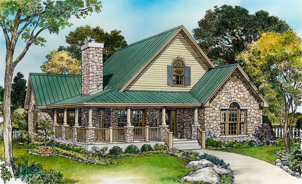 Country Style House Plan - 2 Beds 3 Baths 1898 Sq/Ft Plan #140-154